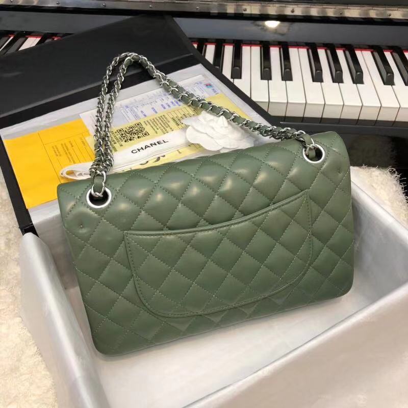 CHANEL Classic Handbag Lambskin A1112 green