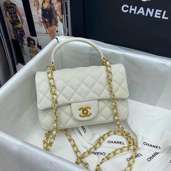 CHANEL mini flap bag with top handle AS2431 White