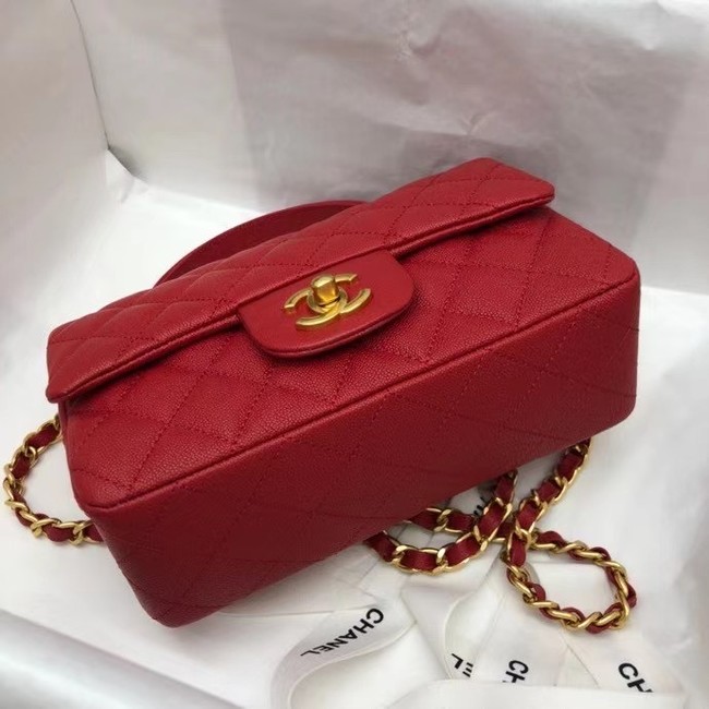 CHANEL mini flap bag with top handle AS2431 red