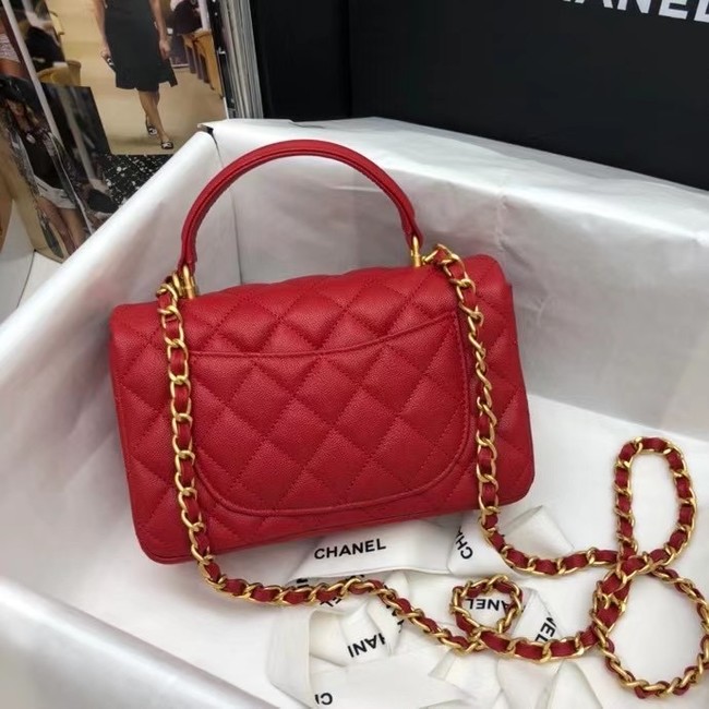 CHANEL mini flap bag with top handle AS2431 red