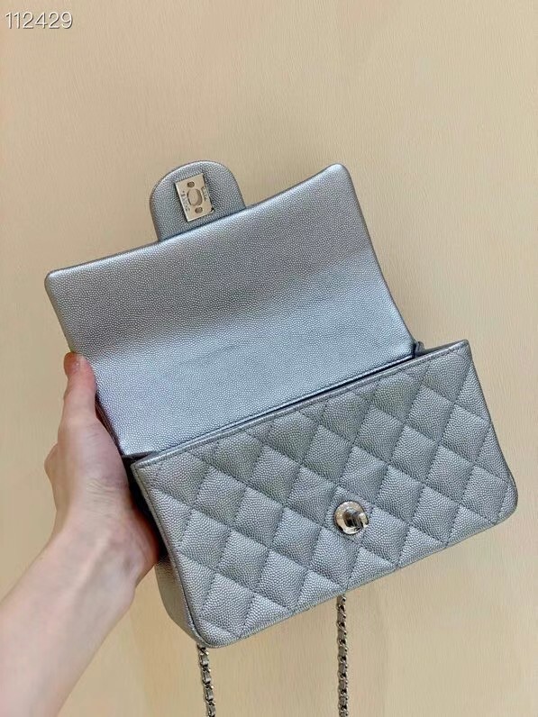 CHANEL mini flap bag with top handle AS2431 Silver