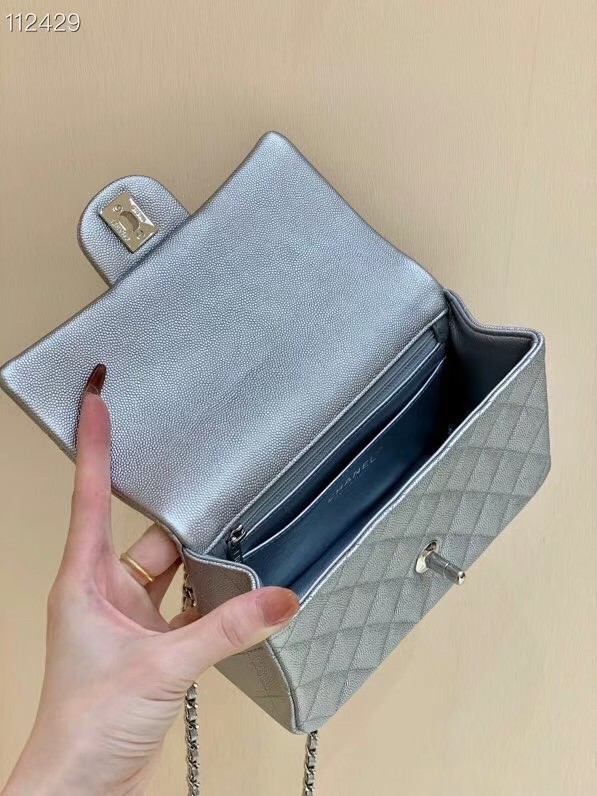 CHANEL mini flap bag with top handle AS2431 Silver