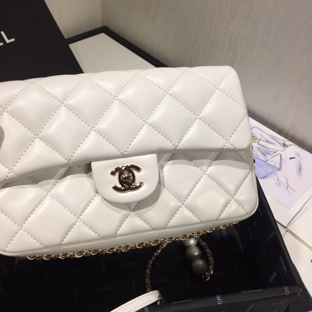 Chanel Flap Original Sheepskin Leather pearl cross-body bag CF1112 White