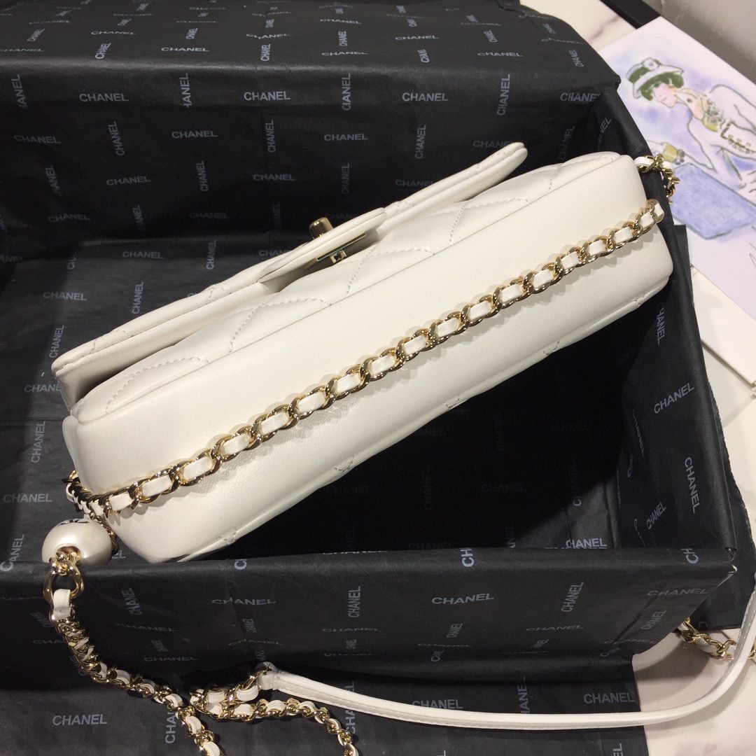 Chanel Flap Original Sheepskin Leather pearl cross-body bag CF1112 White