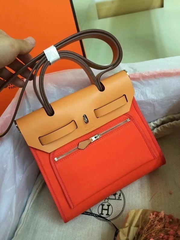 Hermes mini Herbag Original Canvas Leather & Calfskin 45987 orange&brown