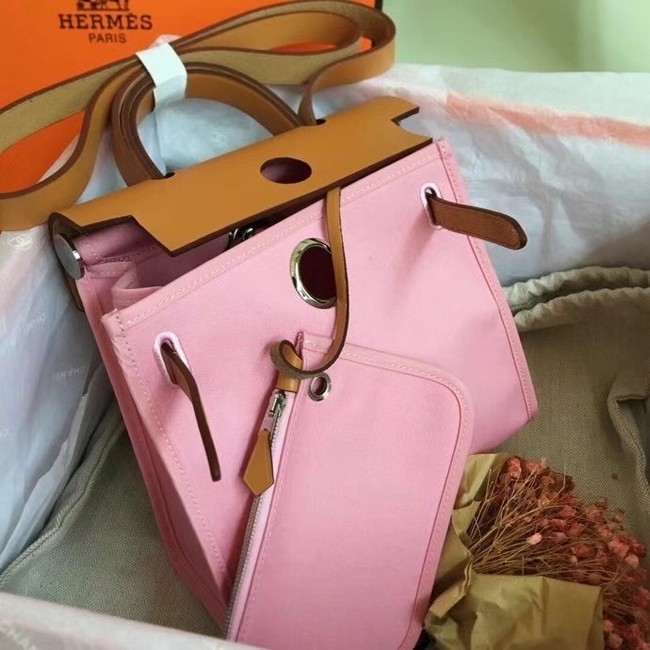 Hermes mini Herbag Original Canvas Leather & Calfskin 45987 pink&brown