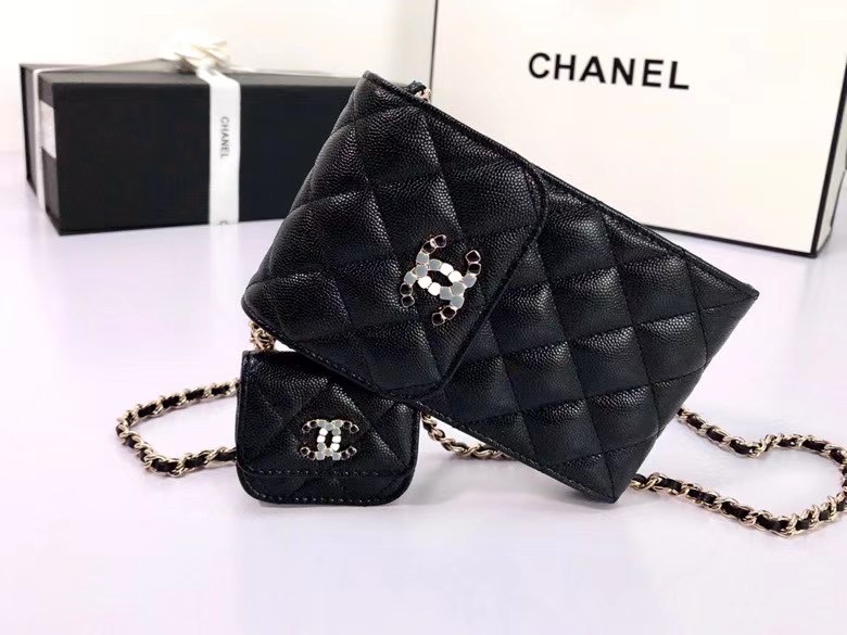 chanel card holder with chain & Gold-Tone Metal AP2033 black