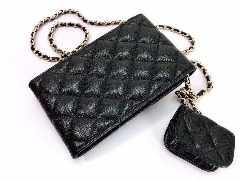 chanel card holder with chain & Gold-Tone Metal AP2033 black