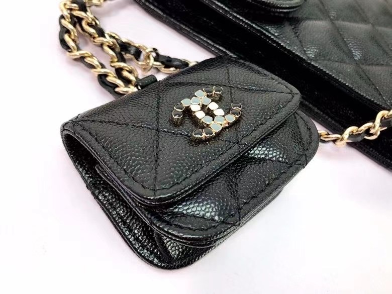 chanel card holder with chain & Gold-Tone Metal AP2033 black