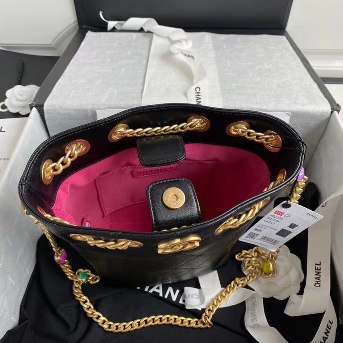 Chanel Lambskin bucket bag AS2381 black