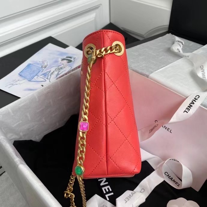 Chanel Lambskin bucket bag AS2381 red