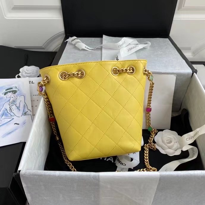 Chanel Lambskin bucket bag AS2381 yellow