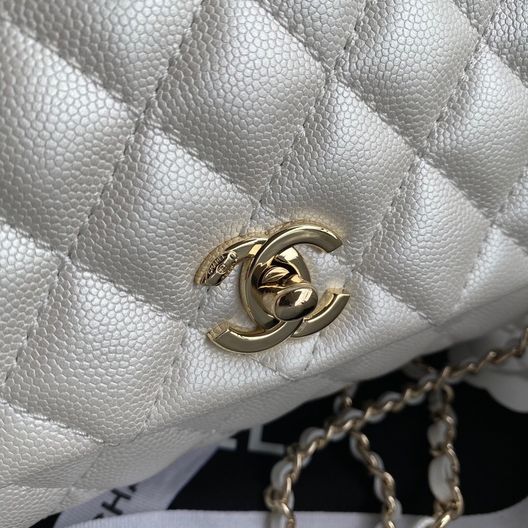 Chanel coco mini flap bag with top handle AS2215 white