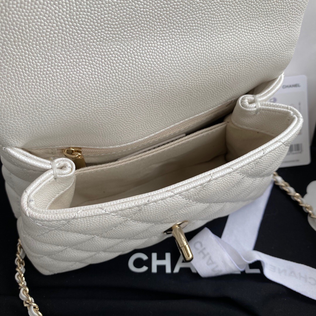 Chanel coco mini flap bag with top handle AS2215 white