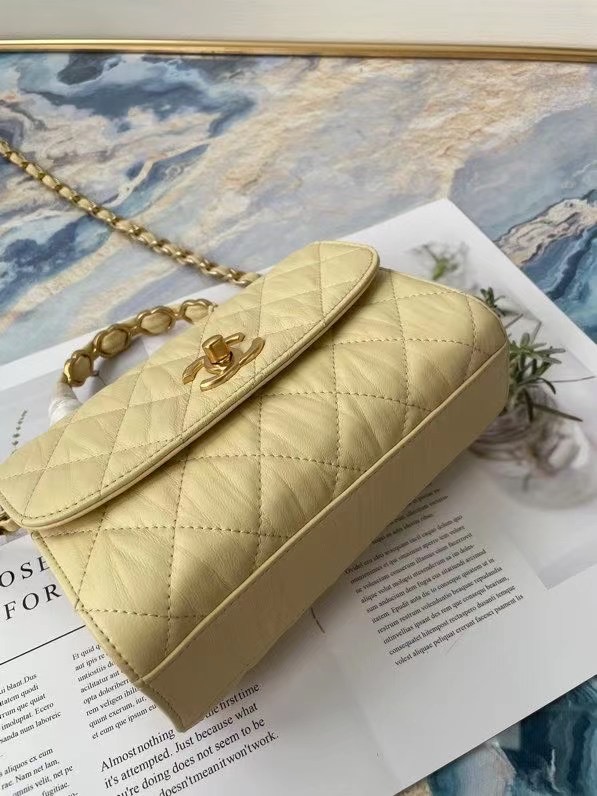 Chanel mini flap bag with top handle AS2477 Cream