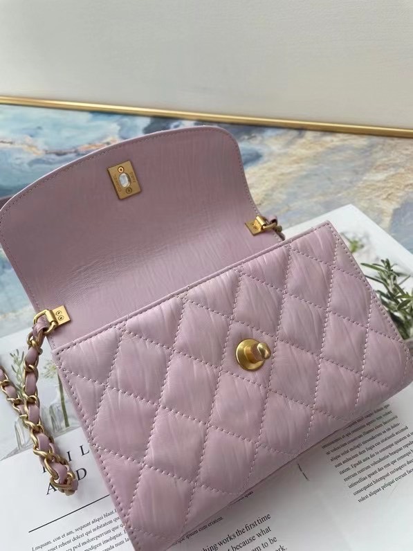 Chanel mini flap bag with top handle AS2477 purple