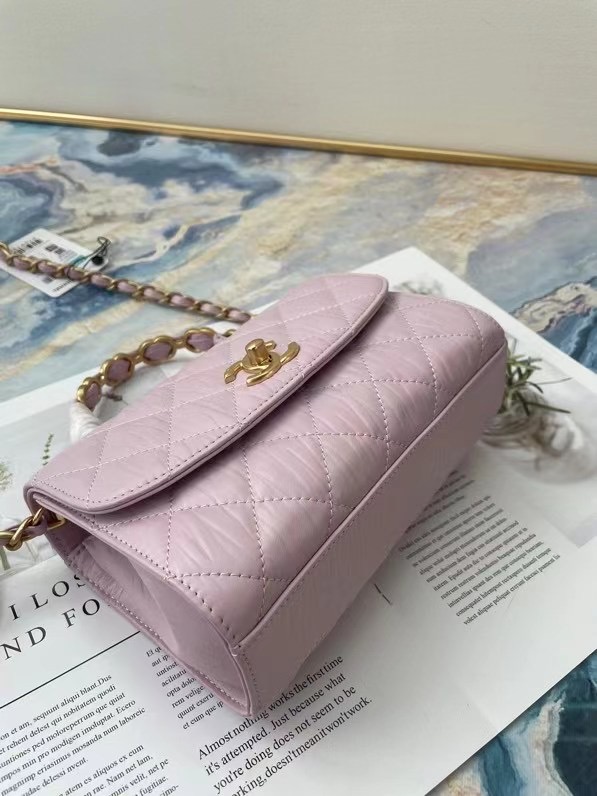 Chanel mini flap bag with top handle AS2477 purple