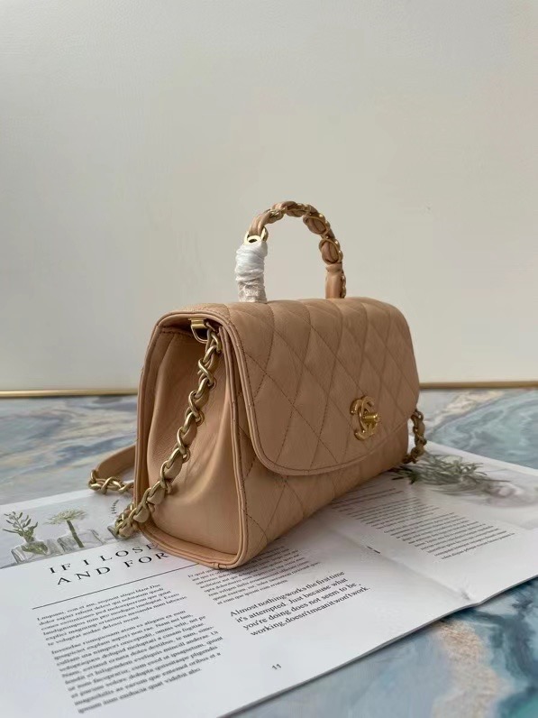 Chanel mini flap bag with top handle AS2478 Apricot