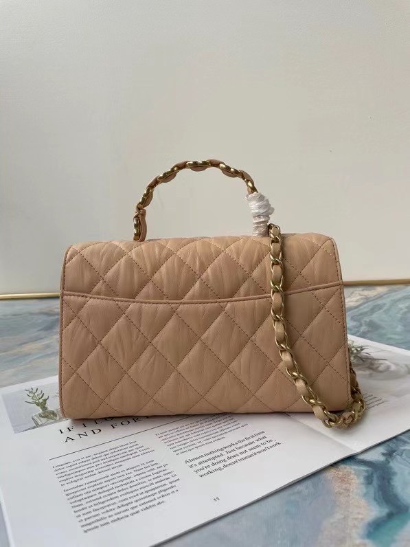 Chanel mini flap bag with top handle AS2478 Apricot