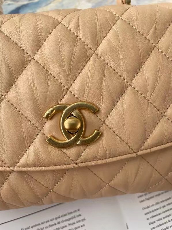 Chanel mini flap bag with top handle AS2478 Apricot