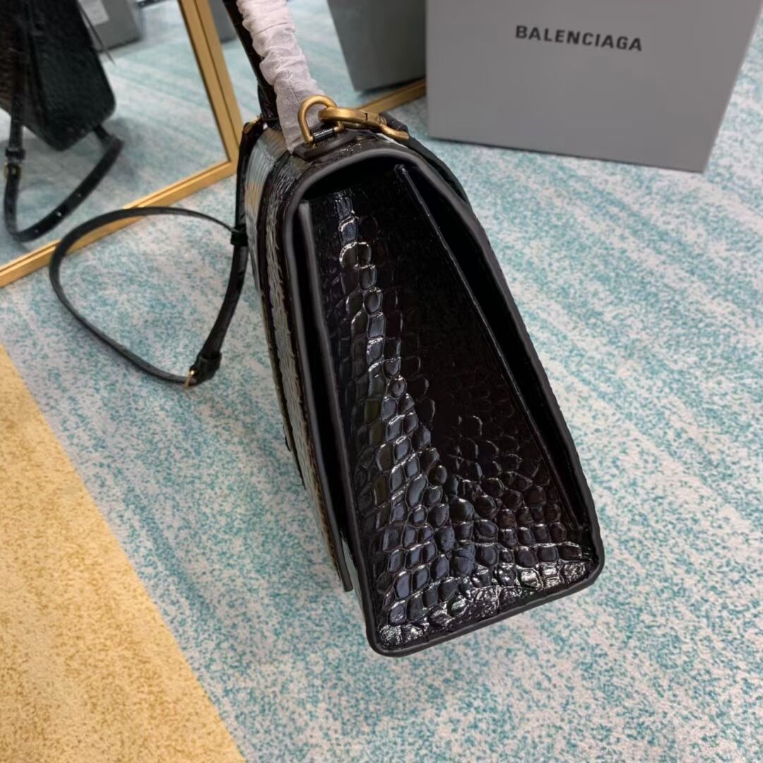 Balenciaga HOURGLASS MEDIUM TOP HANDLE BAG B108892E black&aged-gold hardware 