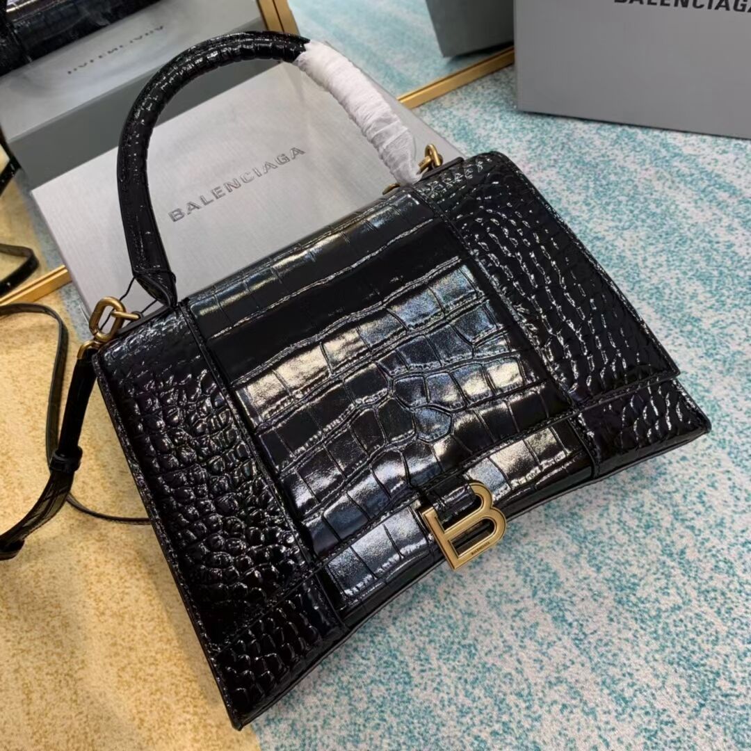 Balenciaga HOURGLASS MEDIUM TOP HANDLE BAG B108892E black&aged-gold hardware