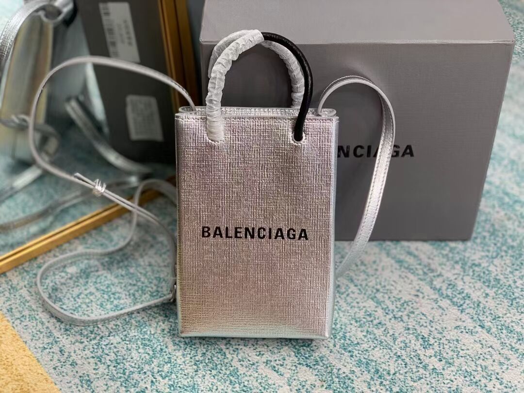 Balenciaga Original Leather Mini Shopper Bag B152865 Silver