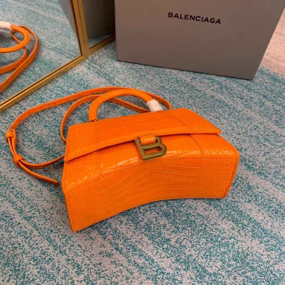 Balenciaga HOURGLASS SMALL TOP HANDLE BAG crocodile embossed calfskin B108895E orange