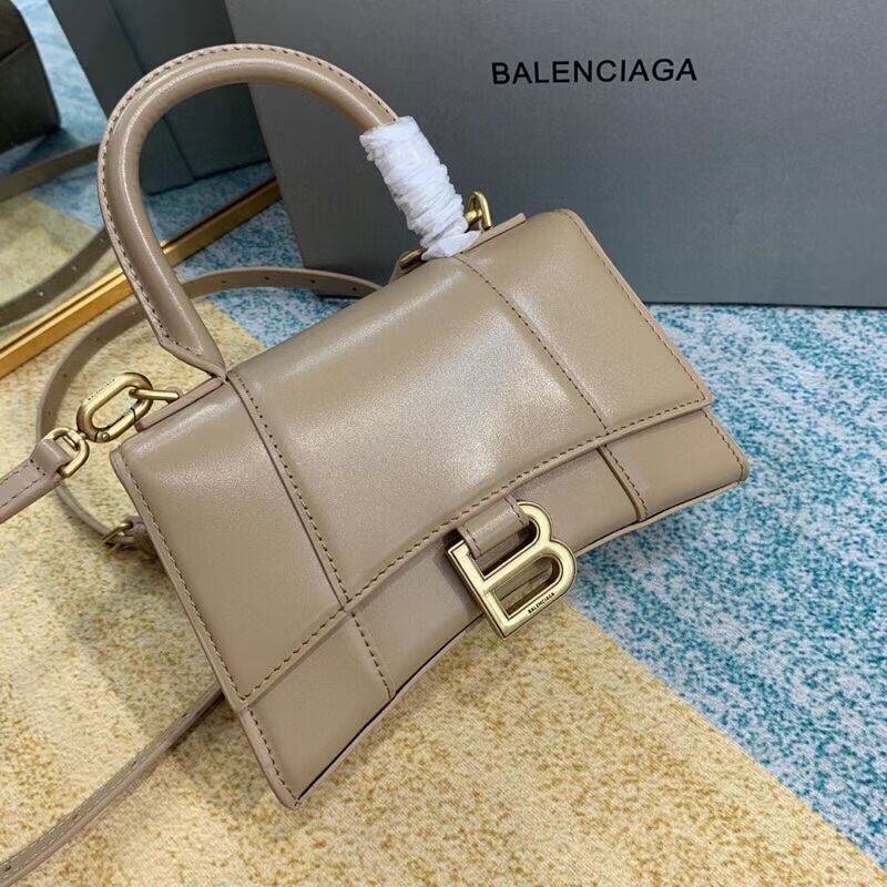 Balenciaga Hourglass XS Top Handle Bag shiny box calfskin 28331 apricot 