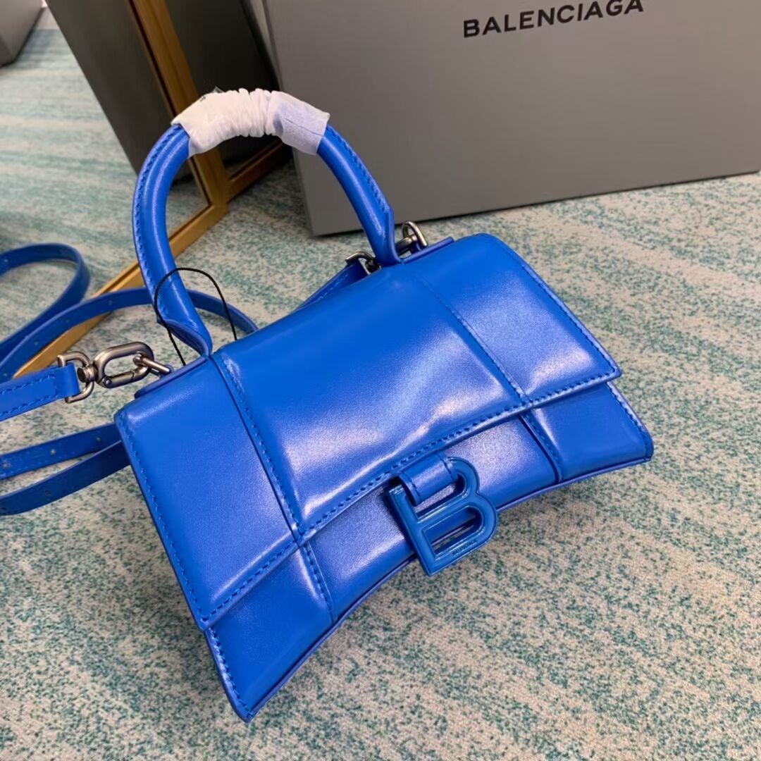 Balenciaga Hourglass XS Top Handle Bag shiny box calfskin 28331 blue