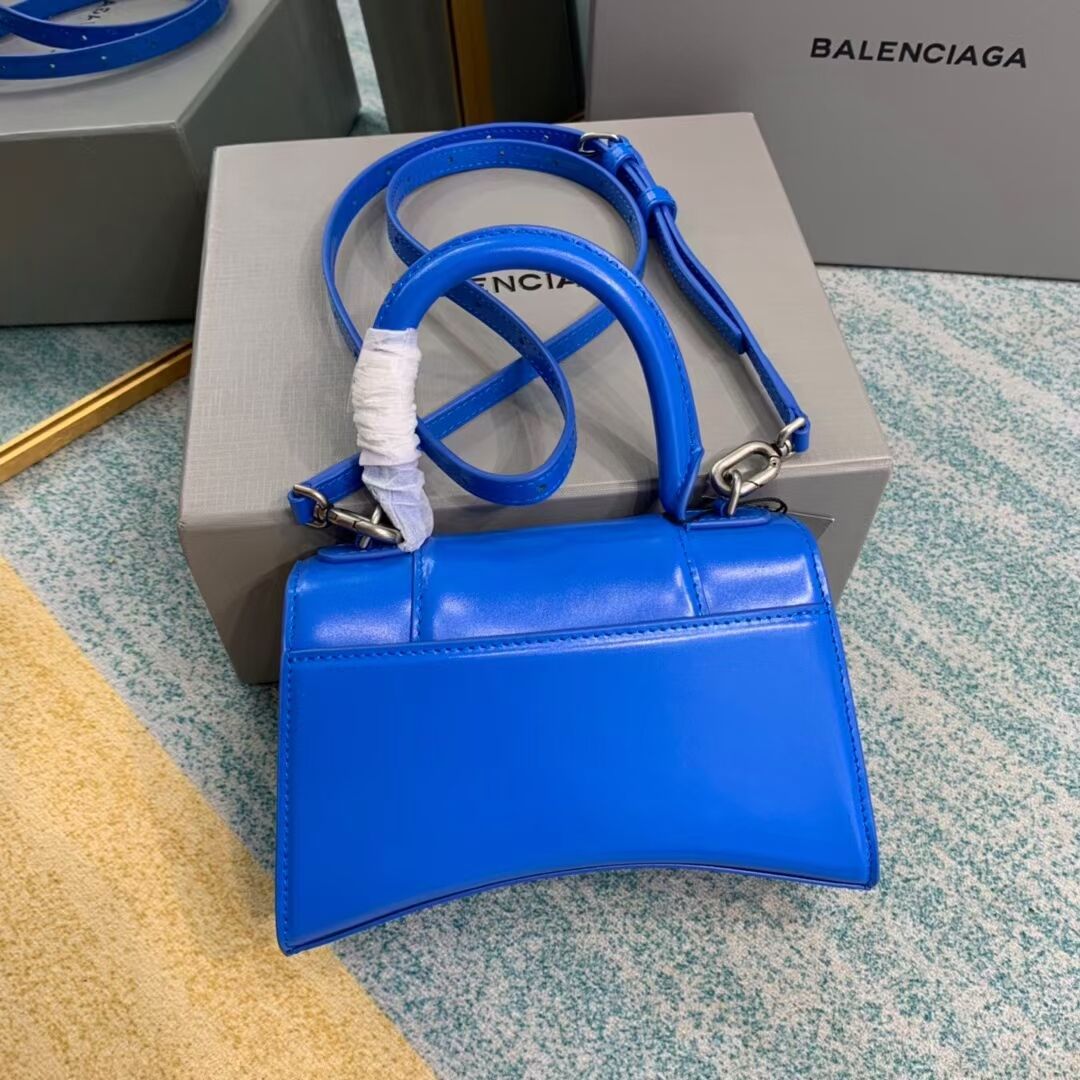 Balenciaga Hourglass XS Top Handle Bag shiny box calfskin 28331 blue