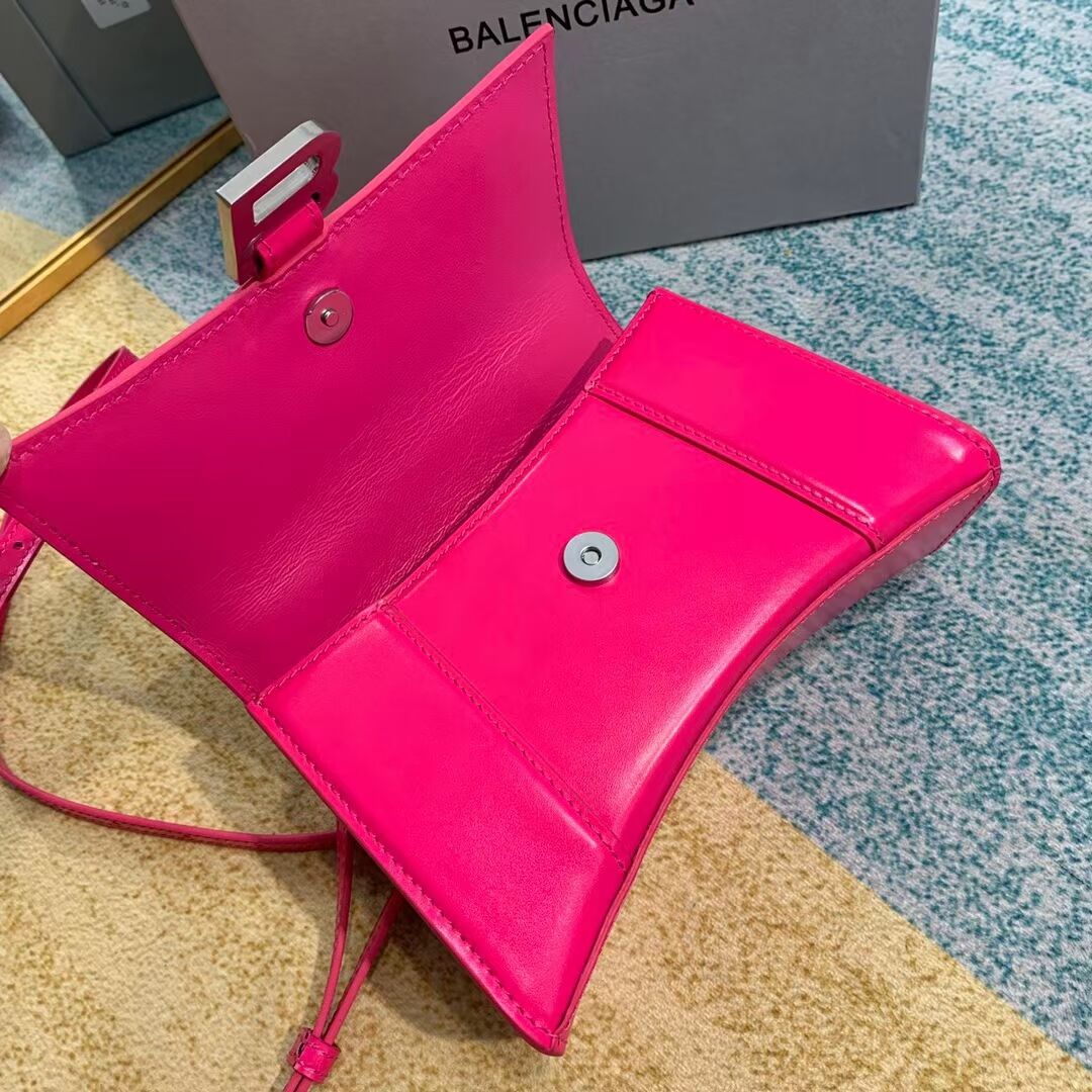 Balenciaga Hourglass XS Top Handle Bag shiny box calfskin 28331 neon pink