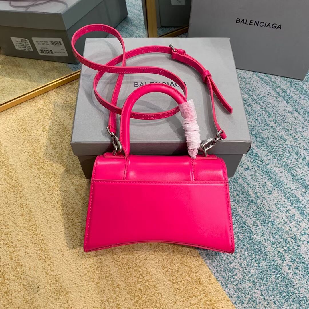 Balenciaga Hourglass XS Top Handle Bag shiny box calfskin 28331 neon pink