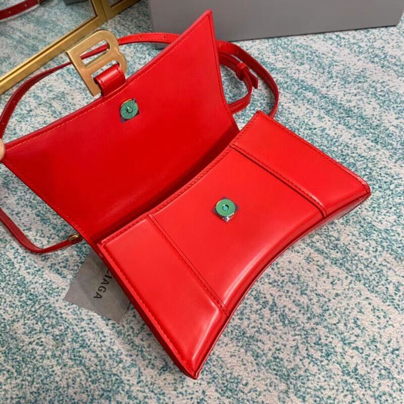 Balenciaga Hourglass XS Top Handle Bag shiny box calfskin 28331 red