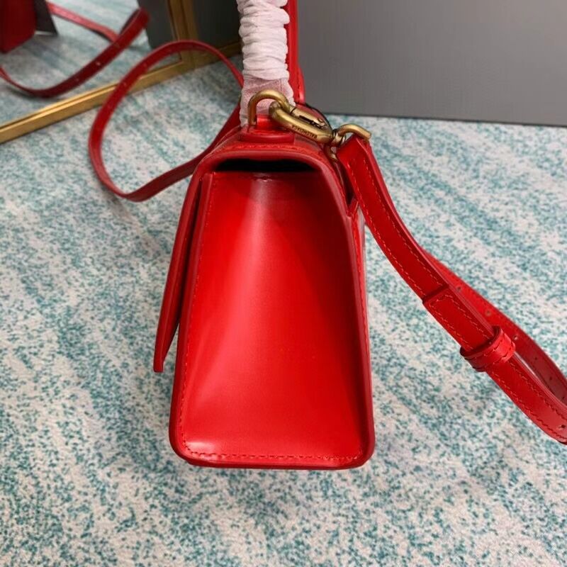 Balenciaga Hourglass XS Top Handle Bag shiny box calfskin 28331 red