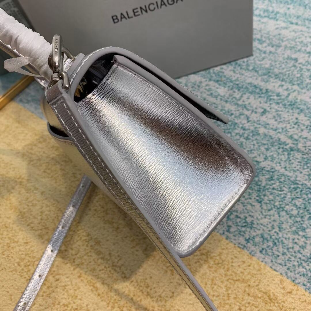 Balenciaga Hourglass XS Top Handle Bag shiny box calfskin 28331 silver