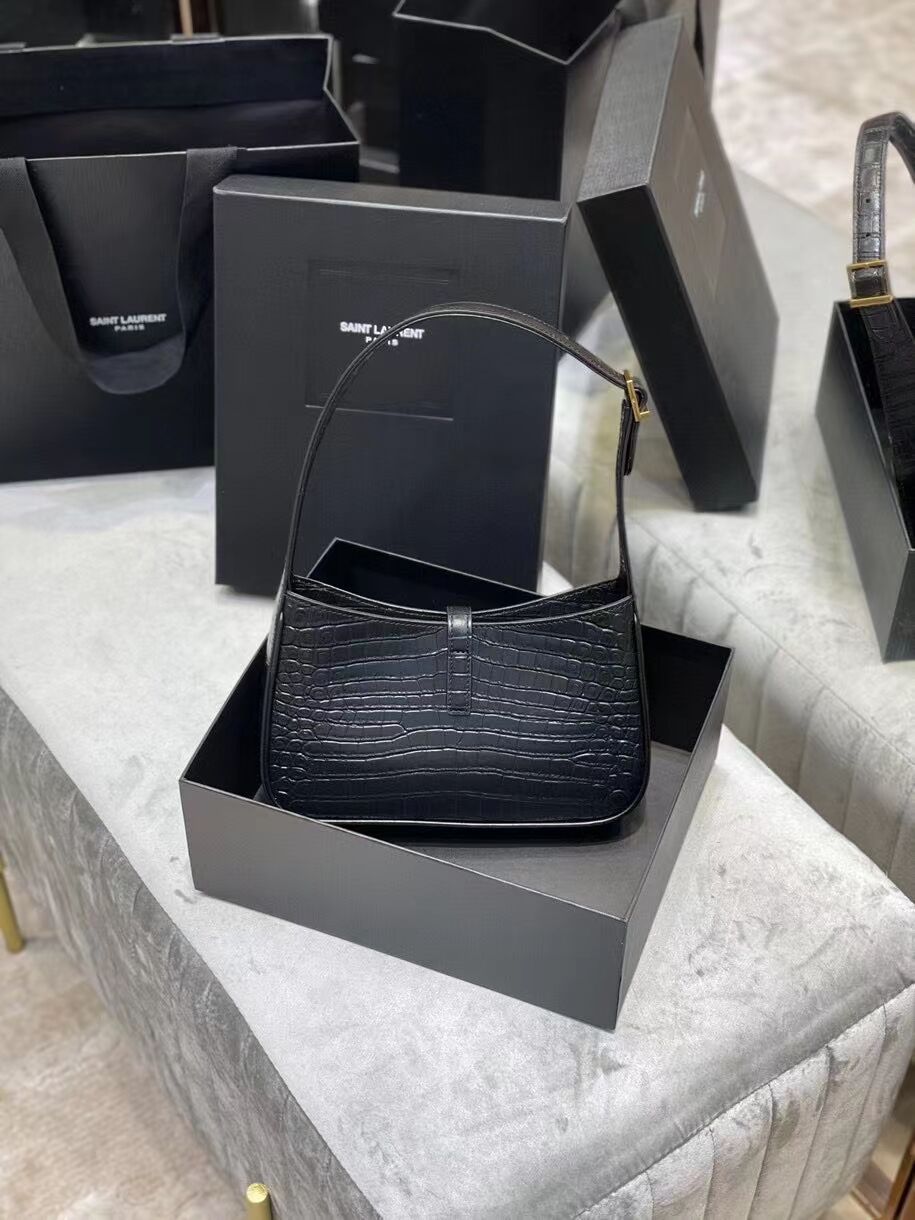 YSL TOP HANDLE BAG IN CROCODILE-EMBOSSED SHINY LEATHER Y687228 black