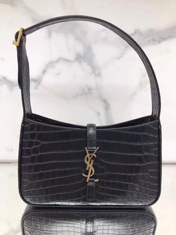 YSL TOP HANDLE BAG IN CROCODILE-EMBOSSED SHINY LEATHER Y687228 black