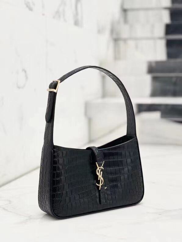 YSL TOP HANDLE BAG IN CROCODILE-EMBOSSED SHINY LEATHER Y687228 black