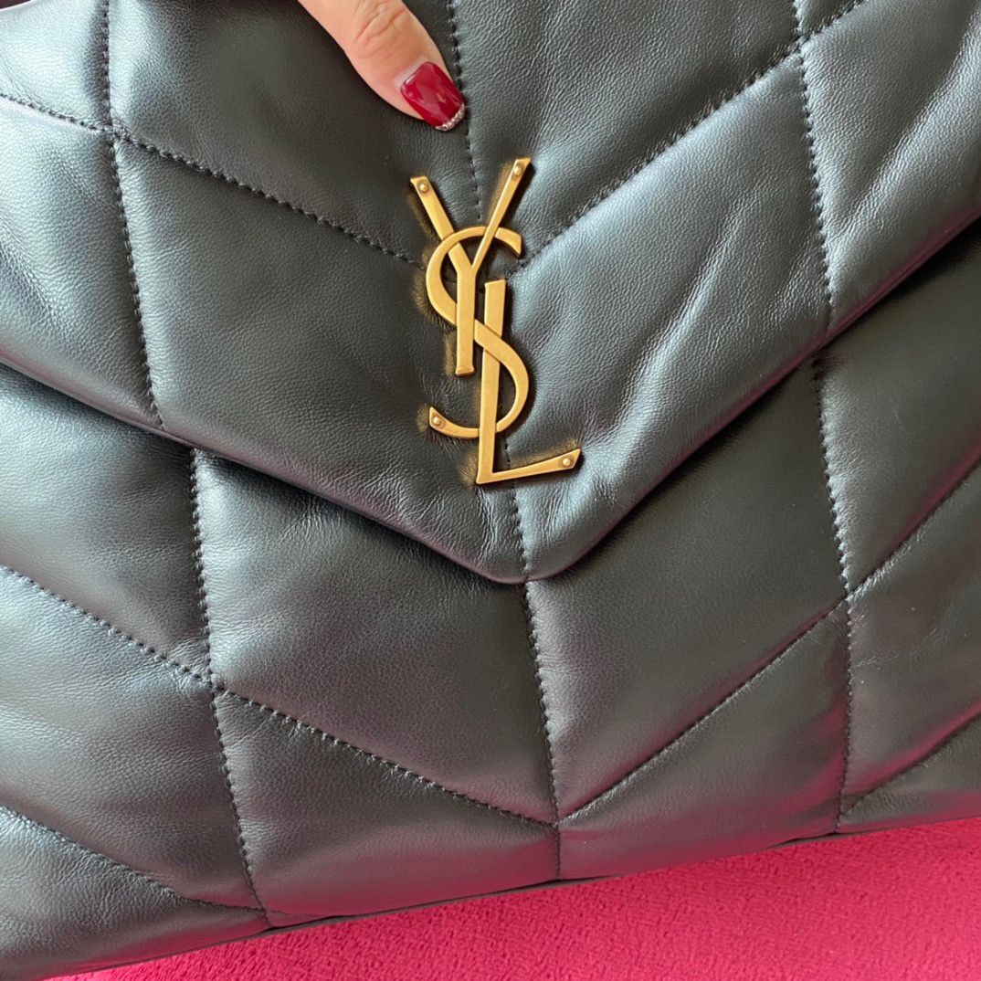 Yves Saint Laurent LOULOU PUFFER IN QUILTED CRINKLED MATTE LEATHER MEDIUM BAG Y577475 Black Gold hardware