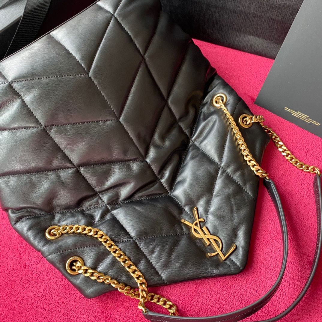 Yves Saint Laurent LOULOU PUFFER IN QUILTED CRINKLED MATTE LEATHER MEDIUM BAG Y577475 Black Gold hardware