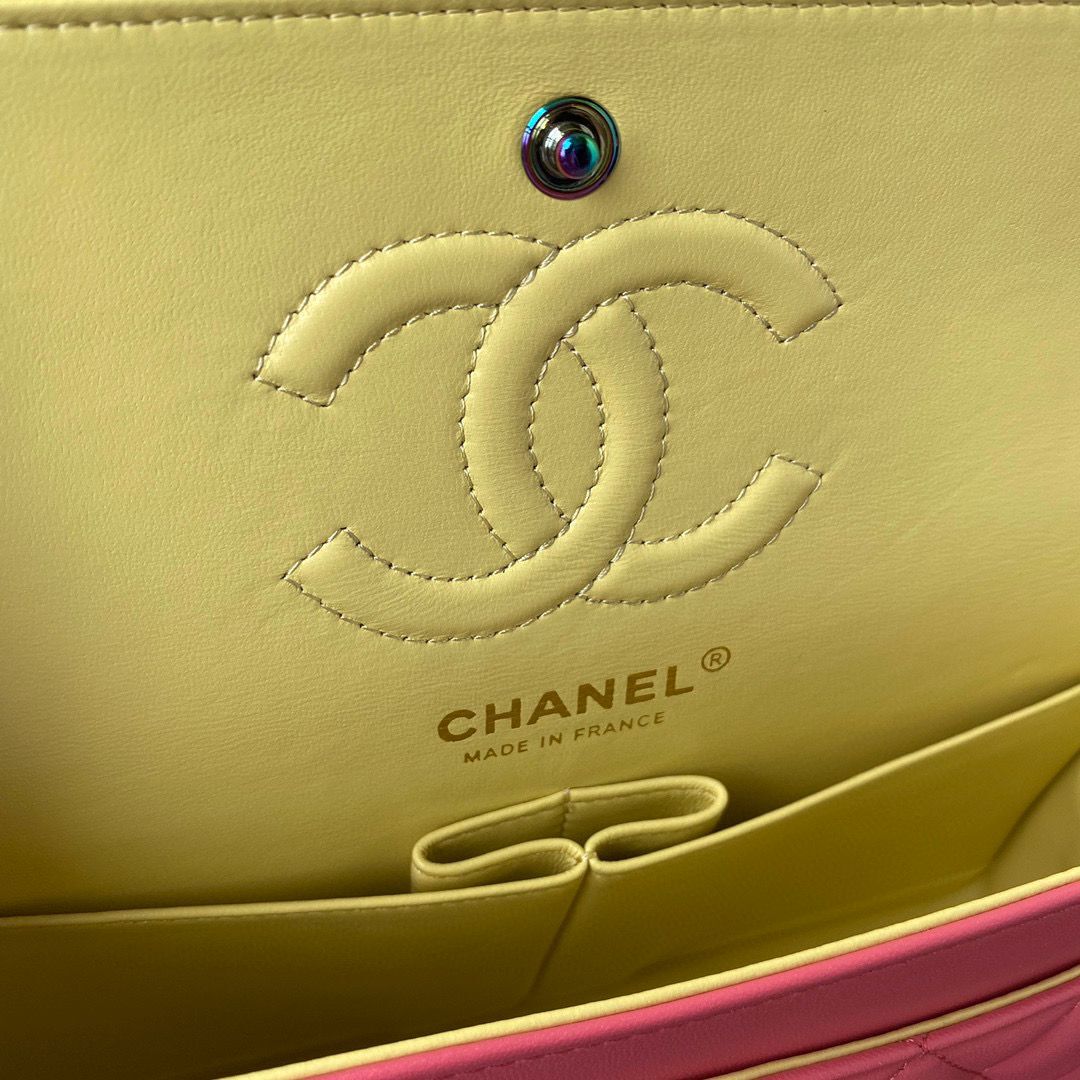 Chanel Classic Flap Shoulder Bag Original Sheepskin leather Colors Buckle Medium A01113 Rose&Yellow