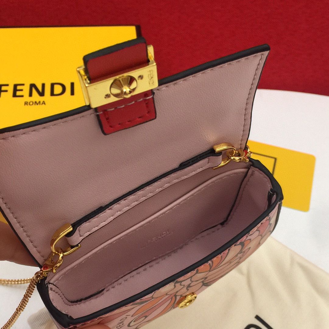 FENDI NANO BAGUETTE CHARM Nappa Original Leather Bag 7AR844 Flower