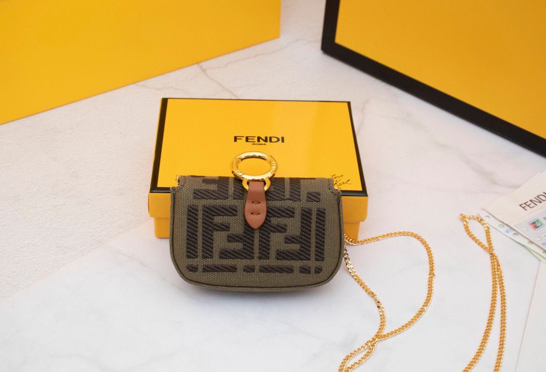 FENDI NANO BAGUETTE CHARM Nappa lcanvas Bag 7AR844 Green