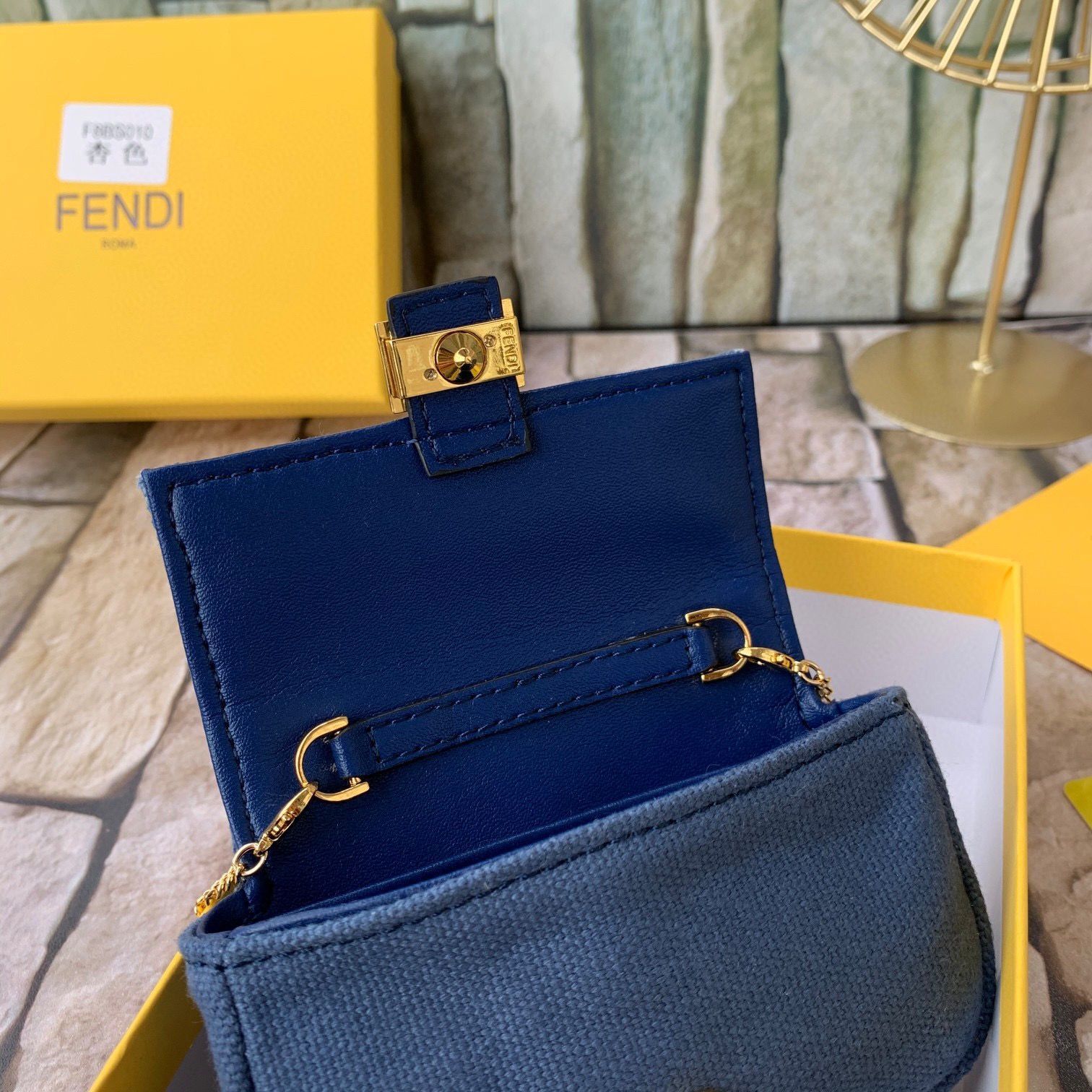 FENDI NANO BAGUETTE CHARM Nappa lcanvas Bag 7AR844 Navy