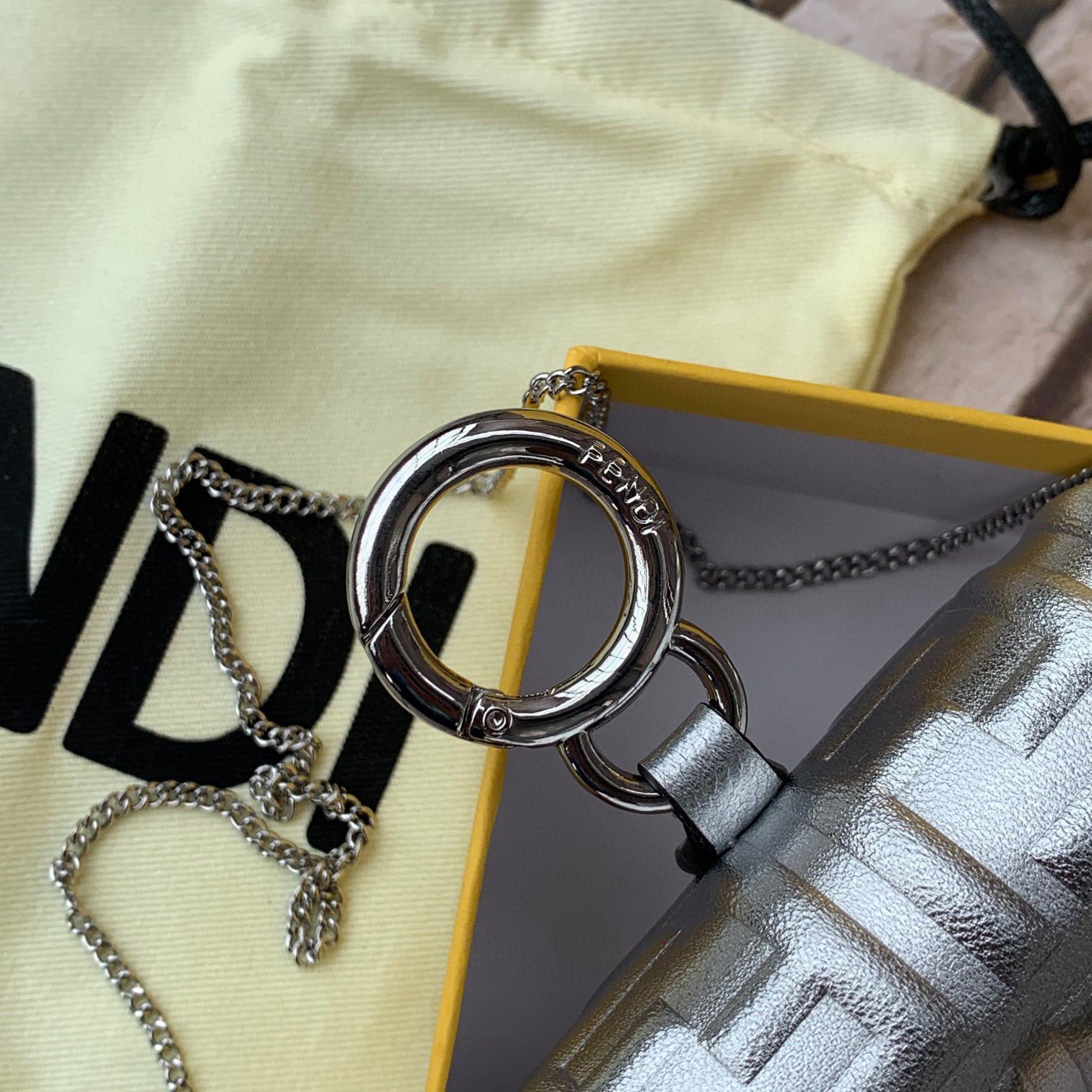 FENDI NANO BAGUETTE CHARM nappa leather 7AR844 Silver