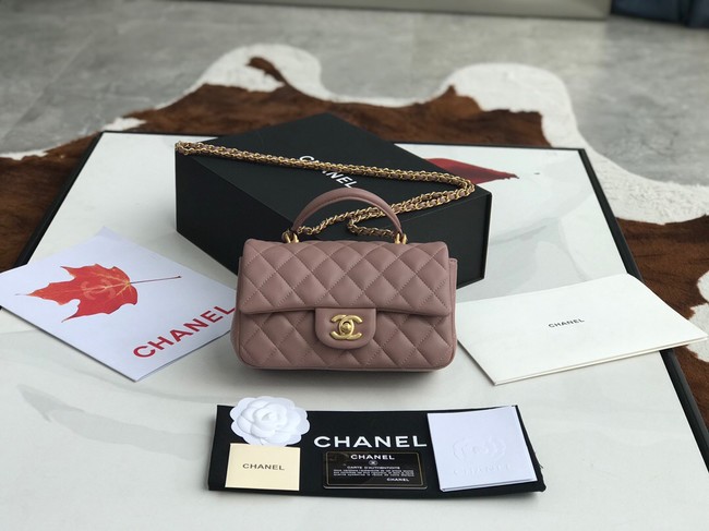 CHANEL mini flap bag with top handle AS2431 pink