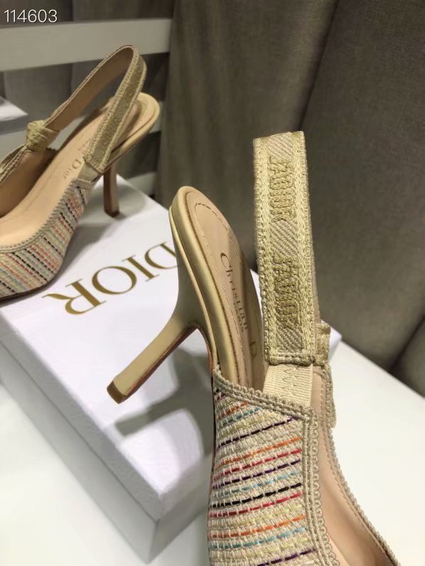 JADIOR SLINGBACK PUMP Multicolor Dior Gold Metallic Thread Embroidered Cotton KCP867M