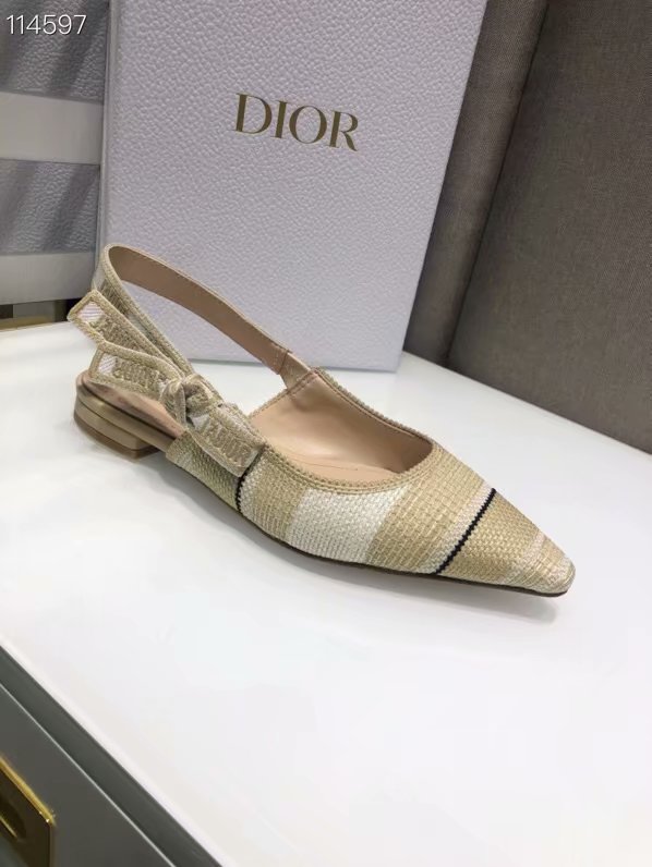 JADIOR SLINGBACK PUMP Multicolor Dior Gold Metallic Thread Embroidered Cotton KCP869M