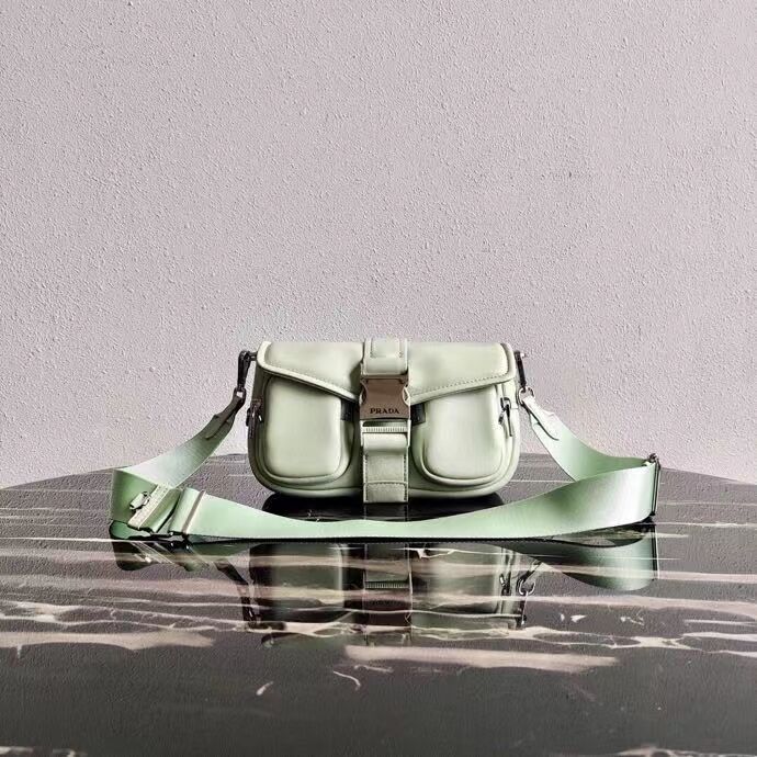 Prada Pocket nylon and brushed leather bag 1BD295 green